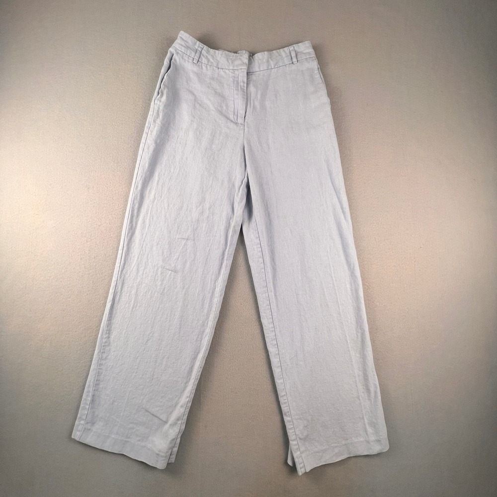 Rachel Zoe Wide Leg Pants Womens 2 Blue Linen Blend High‎ Rise Coastal Summer